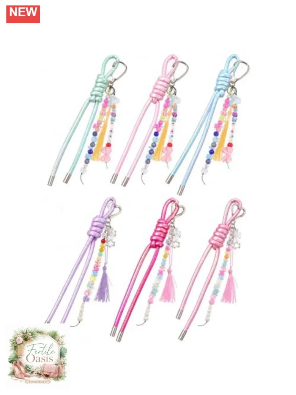 8-Pack Braided PU Leather Keychains Bag Charms Purse Accessories